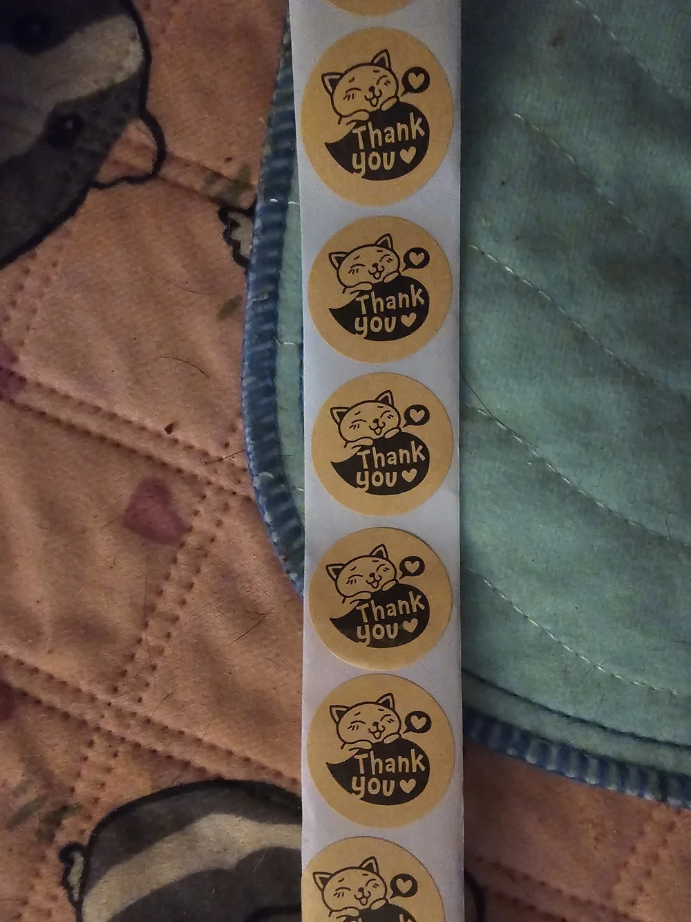Thank You Cat Kraft Stickers - Brown Circle Labels